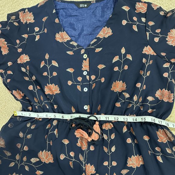 Indya Jumpsuit SS Boho Gypsy Ruffle Tier Legs Navy Metallic Floral Bollywood 2XL - Picture 6 of 11